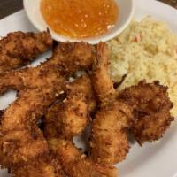 Coconut Panko Shrimp · Includes starch, choice of soup, tossed salad or coleslaw.