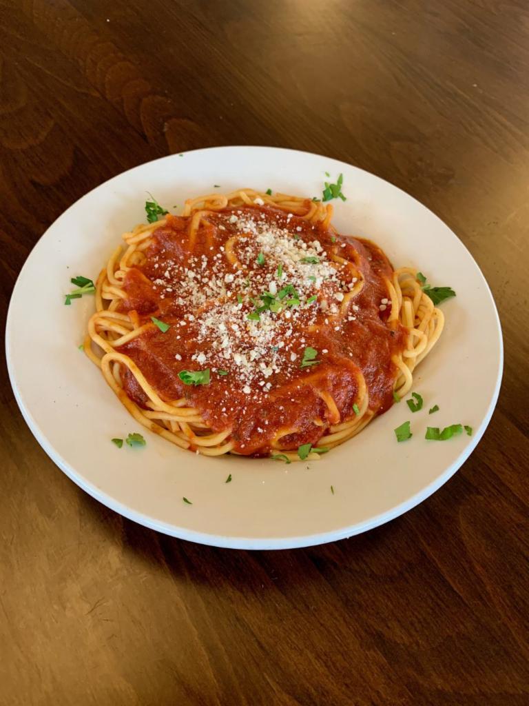 Spaghetti · Please select meat sauce or marinara sauce below. Also includes a choice of soup, or tossed salad, or coleslaw and garlic toast or bread.