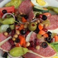 Antipasto Salad · Mixed greens tossed with tomato, cucumber, carrots, black olives, red onions and hard boiled...