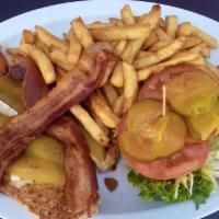 California Chicken Sandwich · Bacon, Ortega chile, Swiss cheese, mayo, lettuce, and tomato on bun.