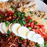 Cobb Salad · Mixed greens, romaine, rotisserie chicken, applewood bacon, tomato, egg, cheddar cheese. Cho...