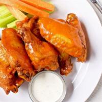 Crispy Wings · Fried wings with sauce choice (tossed or on the side). Comes with carrots/celery and ranch o...