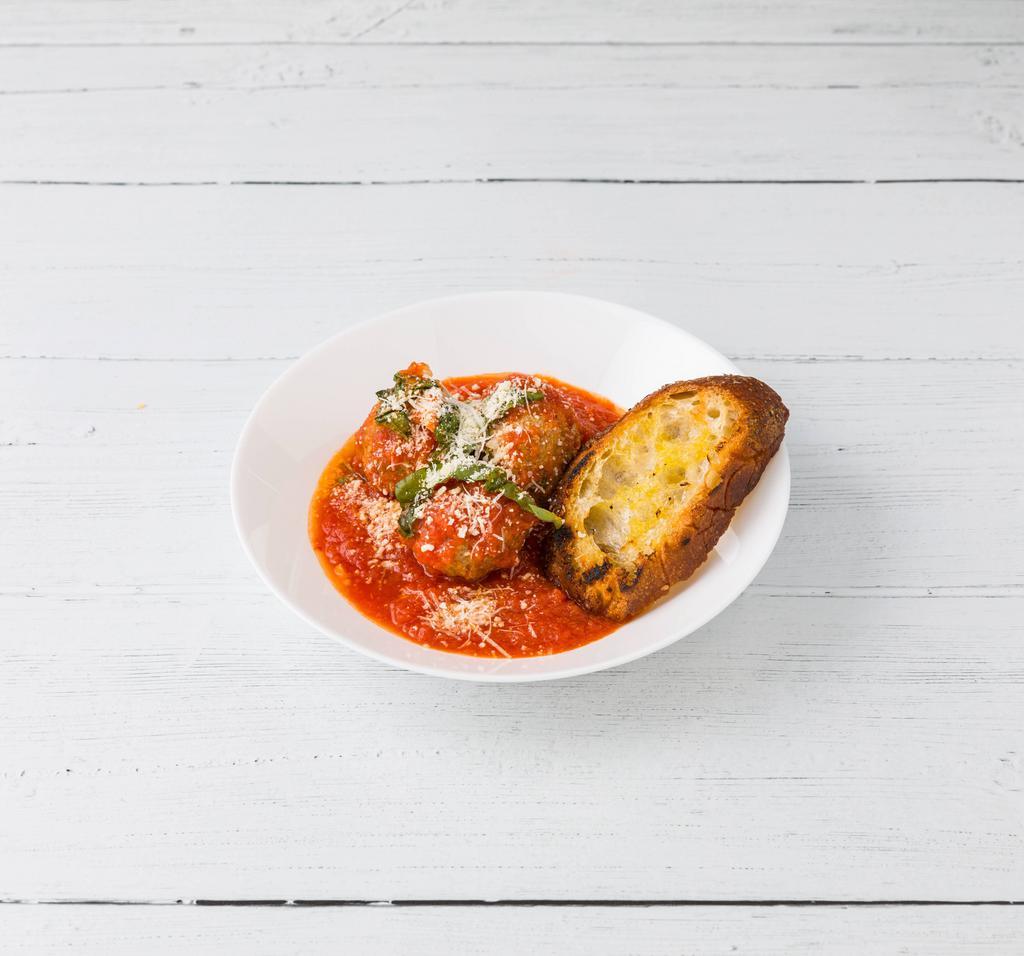 POLPETTE · beef and pork meatballs, tomato sauce, parmesan cheese, basil