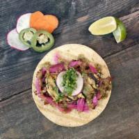 Pastorcito Taco · Grilled, Marinated Pork Topped With Grilled Pineapple, Radish, Pickled Onions, Cilantro & To...