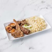 Al Raouche Combination Platter · Shish kabab, kufta kabab, chicken kabab and lamb chops.