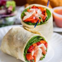 Baby Spinach Wrap · Baby spinach, fresh mozzarella, tomato, roasted peppers with balsamic vinegar.