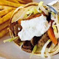 Lamb Gyro · Served with french fries, lettuce, tomato and tzatziki sauce. 