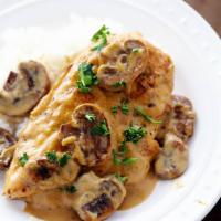 Chicken Marsala · With mushrooms and Marsala wine. Served with salad, a side of pasta and homemade bread.