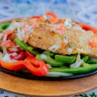 Fajita Fish · NOTE: Plate comes with rice, beans, salad, sour cream and guacamole