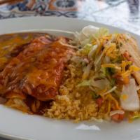 Combo No. 1 · 2 cheese enchiladas with a crispy taco choice of meat chicken, beef, pork, chorizo or vegeta...