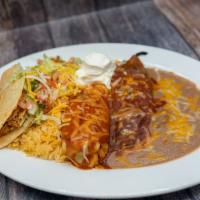 Combo No. 3 · Chile relleno, tamale and a crispy taco.
Please select choice of meat for Crispy taco chicke...