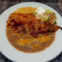Combo No. 5 · Chicken Tamale and chile relleno.
NOTE: Plate comes with rice, beans, salad, sour cream