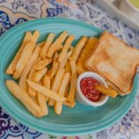 Kid's Grilled Cheese Sandwich · Includes fries.