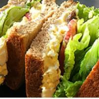 Sacks Dali Sandwich · Homemade egg salad, country bacon, leaf lettuce, tomato, cream cheese, mayo, on 12 grain bre...