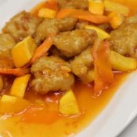 Orange Chicken · Soy-chicken, orange peel with tangy orange sauce. Gluten-free.