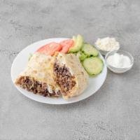 Carne Asada Burrito · Grilled steak. Rice, beans and cheese. Served with small salad.