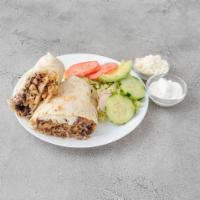 Pollo Asado Burrito · Grilled chicken. Rice, beans and cheese. Served with small salad.