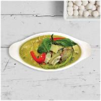 Green Curry  · Green curry in coconut milk with bamboo shoot, eggplant, bell peppers, and sweet basil.