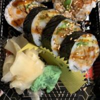 Shrimp tempura roll · 2PCS Shrimp tempura ,Avocaodo,cucumber,eel sauce