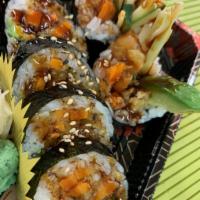 Yam tempura roll · sweet yam,avocado,cucumber,eel sauce