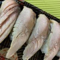 Saba (mackerel) sushi · sushi rice top with fresh fish 

(5 pieces)