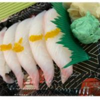 White tuna sushi  · sushi rice top with fresh fish 
