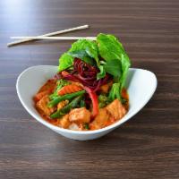 #67. Vegetables with Curry Sauce · Fried tofu with vegetables in a red curry sauce.