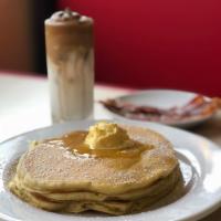 Buttermilk Pancakes · A stack of 3 buttermilk pancakes.