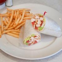 Grilled Chicken Wrap · Grilled chicken, lettuce, tomato and honey mustard.