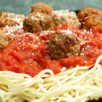 Dinner Spaghetti with Meatballs · Served with hot fresh bread sticks and side of salad. Includes marinara sauce.