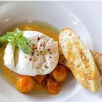 Burrata · heirloom tomatoes, fresh basil, garlic toast