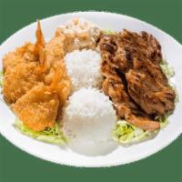 Seafood Combo Plate · Mahi mahi, fried shrimp and choice of BBQ meat.