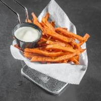 Sweet Potato Fries and Maple Cream · Sweet potatoes fries cooked by order and serve with maple cream sauce.