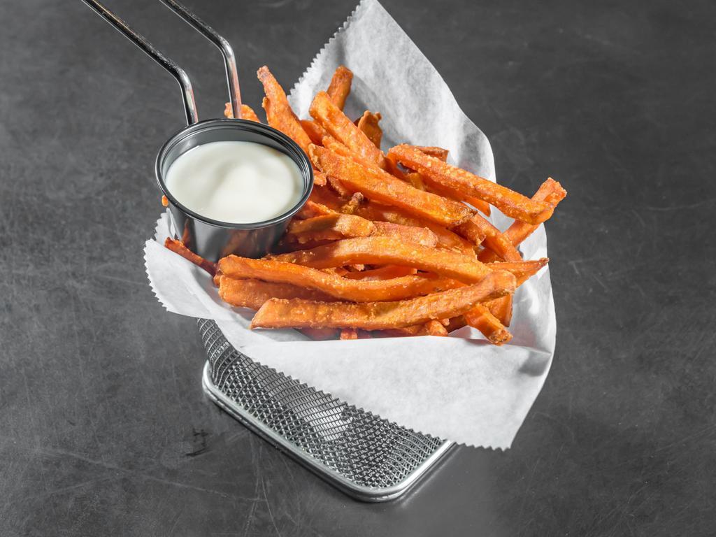 Sweet Potato Fries and Maple Cream · Sweet potatoes fries cooked by order and serve with maple cream sauce.