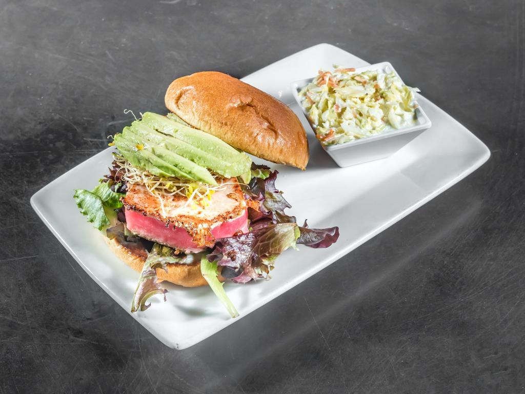 Miso Ahi Tuna Special Sandwich · Ahi tuna fillet 6 oz., miso vinaigrette, wasabi mayo, spring mix lettuce, beans sprouts, and avocado. Serve with a ramekin with miso and ramekin of coleslaw. Attention- we do cook this item rare to medium rare.