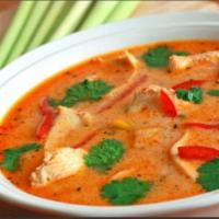 Large Chicken Tom Yum Goong for 2 · Traditional Thai style with chicken and fresh mushrooms in a tart lime broth with lemongrass...