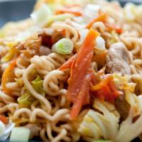 Yakisoba · Chicken, beef or shrimp with stir fried thin buckwheat noodles, onion, carrot and napa cabba...