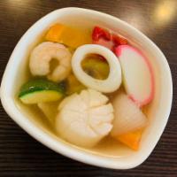 Seafood Soup  · Served with shrimp, scallop, squid and vegetables.