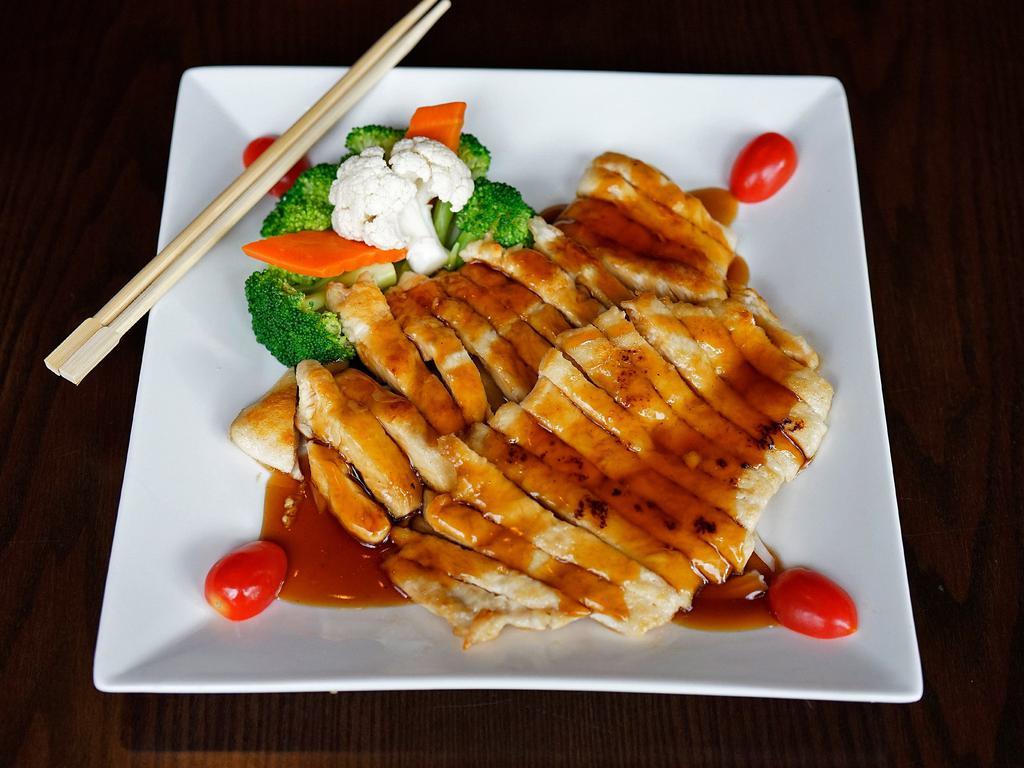 Chicken Teriyaki · Served with rice and soup or salad. 