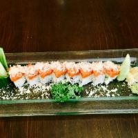Hawaii Roll · Snow crab avocado inside topped with spicy tuna and tempura crunch