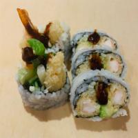 Shrimp Tempura Roll · Tempura shrimp, Avocado, cucumber, lettuce and eel sauce.