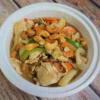 Cashew Chicken · Cashew nuts, carrots, onions, bell peppers, scallions and white onions