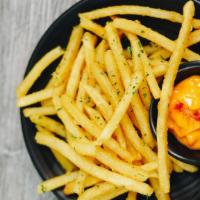 Garlic Fries · Crispy Battered Garlic French Fries with Sriracha Mayonnaise