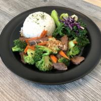 Broccoli Beef · Beef, Broccoli, Carrot, Wok in Our Gluten-Free Garlic Sauce. Served with Steamed Rice, Kale ...