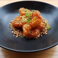 Garlic Chili Shrimp · Deep fried shrimp (7 pcs) tossed in chili bean sauce, topped with scallions, garlic flakes a...