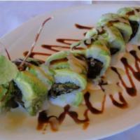 Dragon Roll · Barbeque eel and cucumber wrapped with avocado, glazed with eel sauce.