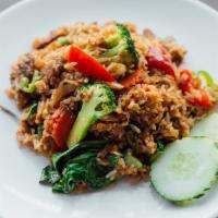 R2. Spicy Basil Fried Rice · Onions, basil leaves, bell peppers, broccoli, bok choy, long hot peppers, carrots and egg.