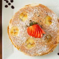 Fuzzy Monkey Pancakes · Almonds, bananas, raisins, toasted granola.