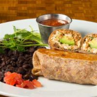 Crispy Burritos · Vegan sausage, avocado, tomato, green onion, jalapeno, egg whites, whole grain tortillas, si...