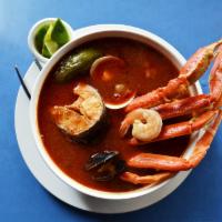 7 Mares Soup · Large soup bowl with prawns, fish, clams, mussels, scallops, crab and octopus. Slowly simmer...
